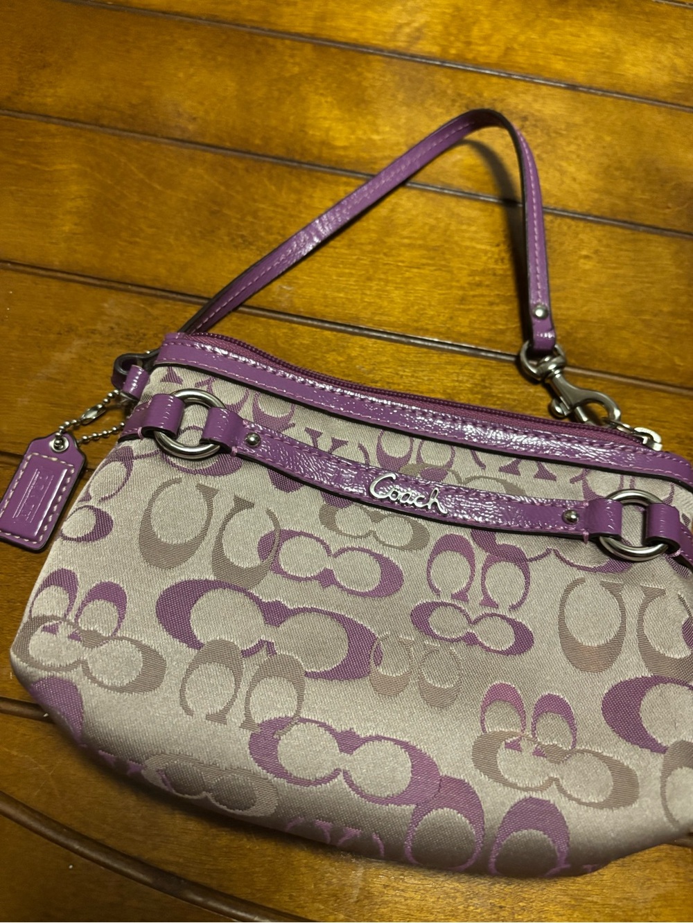 Coach Pink and Beige Signature Jacquard Wristlet